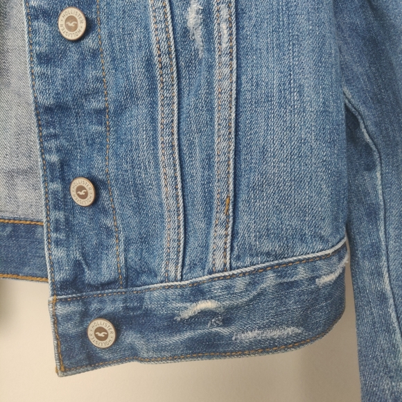Hollister Distressed Cropped Denim Jean Jacket Button-up Cotton Small - Picture 8 of 13